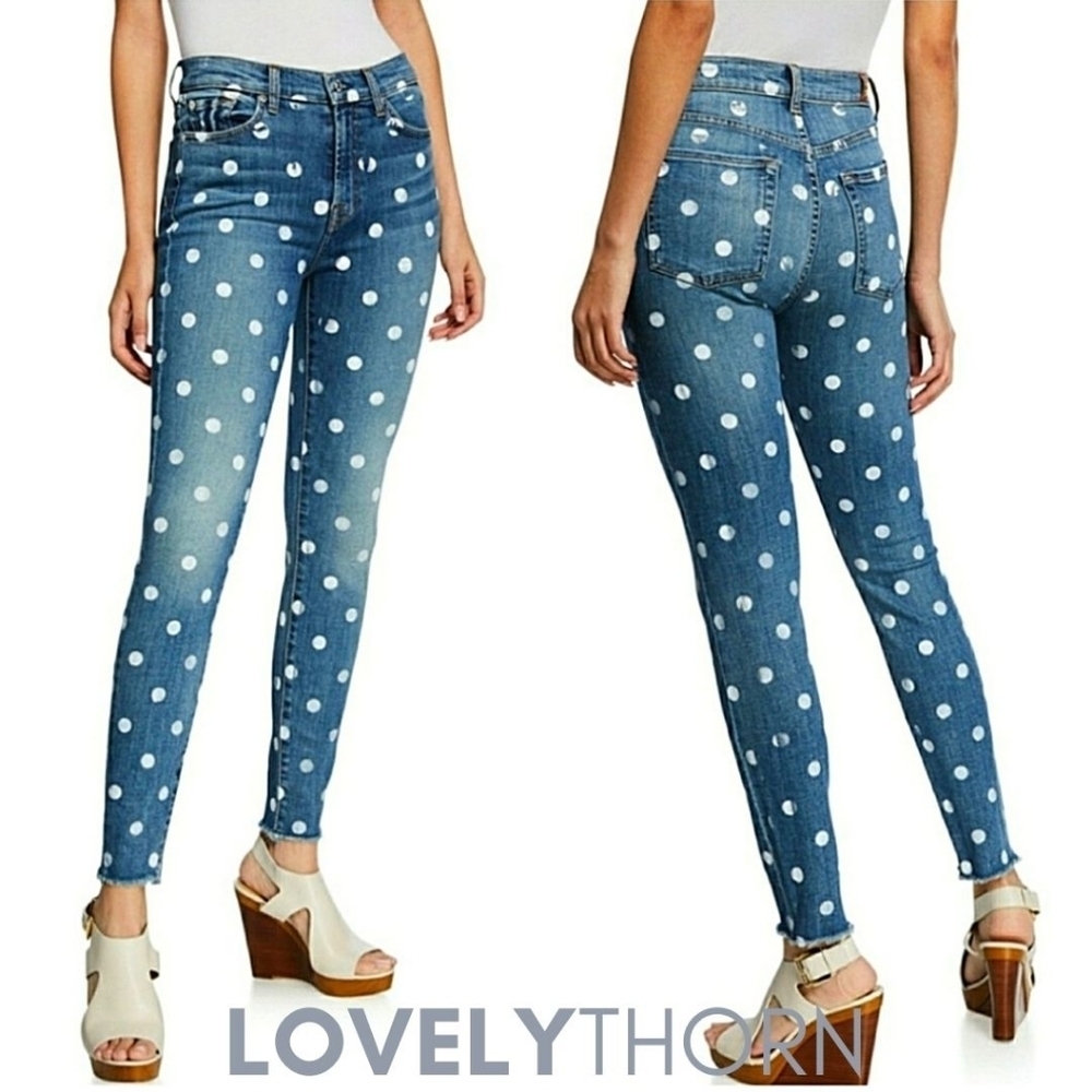 7FAM // ltd ed high waist ankle skinny polka dot luxe vintage stretch denim Jean